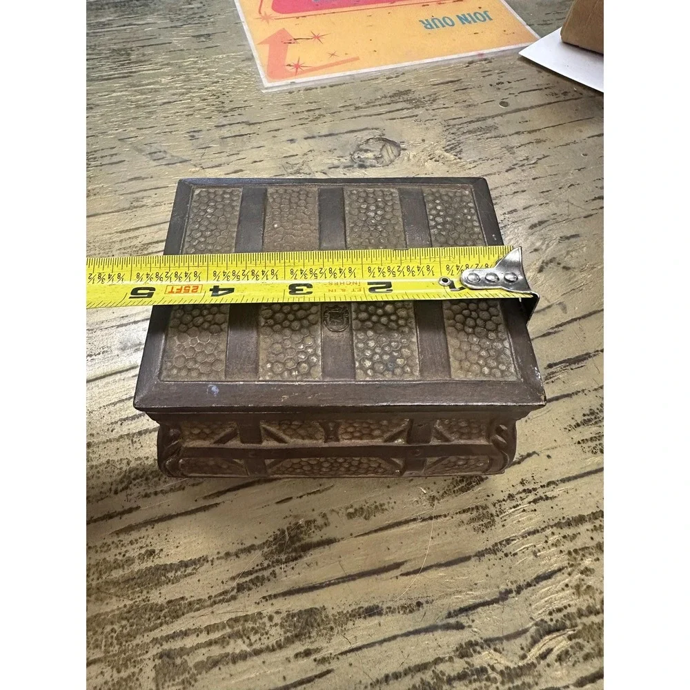 Antique 1900s Jennings Brothers Style Bronze Metal Jewelry Trinket Casket Box